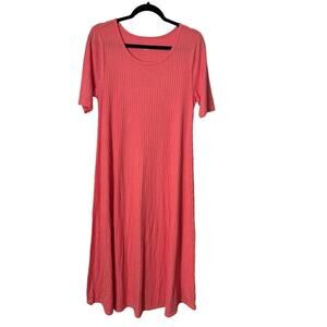 Soft Surroundings Dress Size L Textured Short Sleeve Santiago Rose Maxi Ribbed